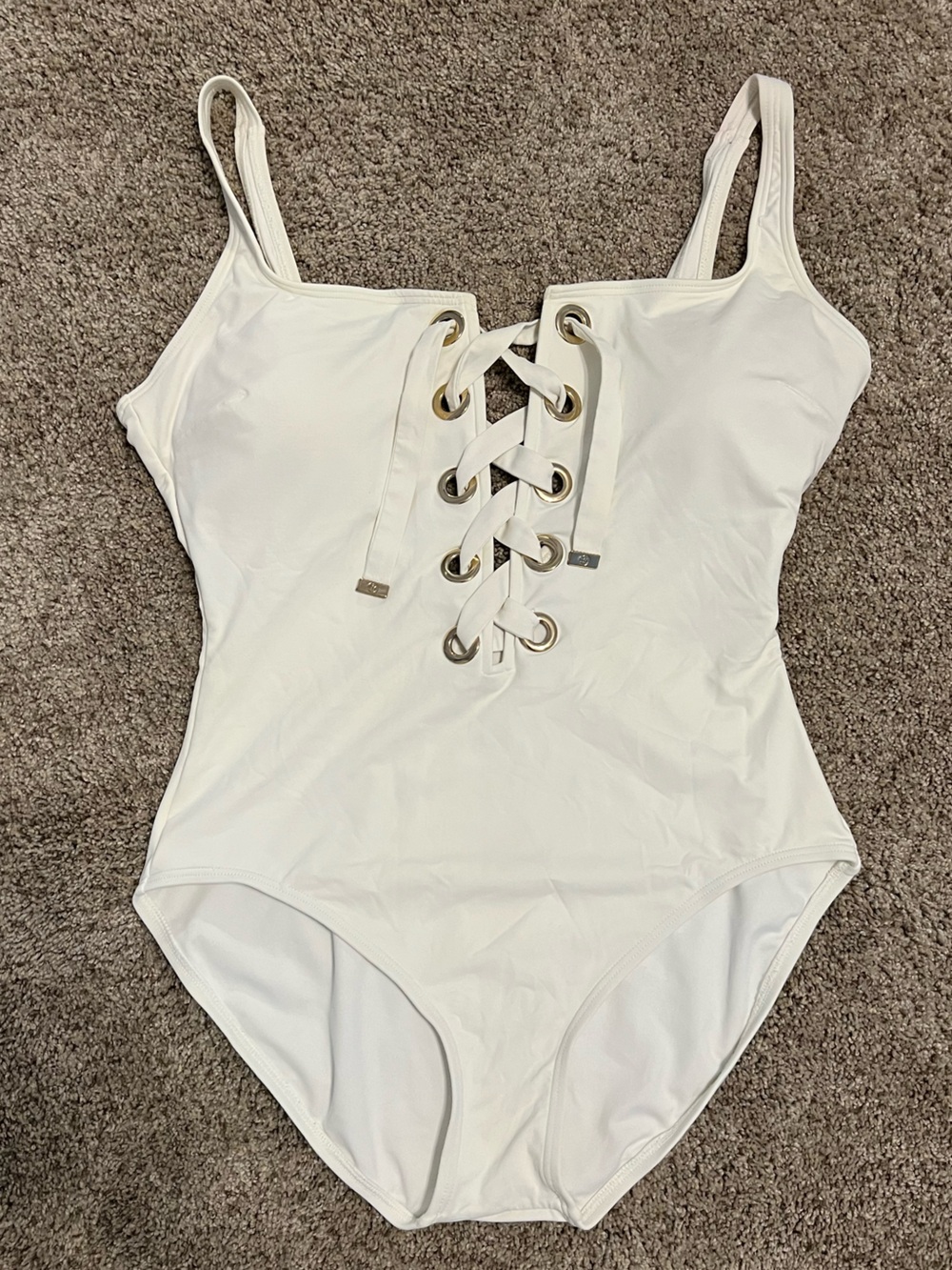 Michael Kors White Lace-Up One-Piece Swimsuit